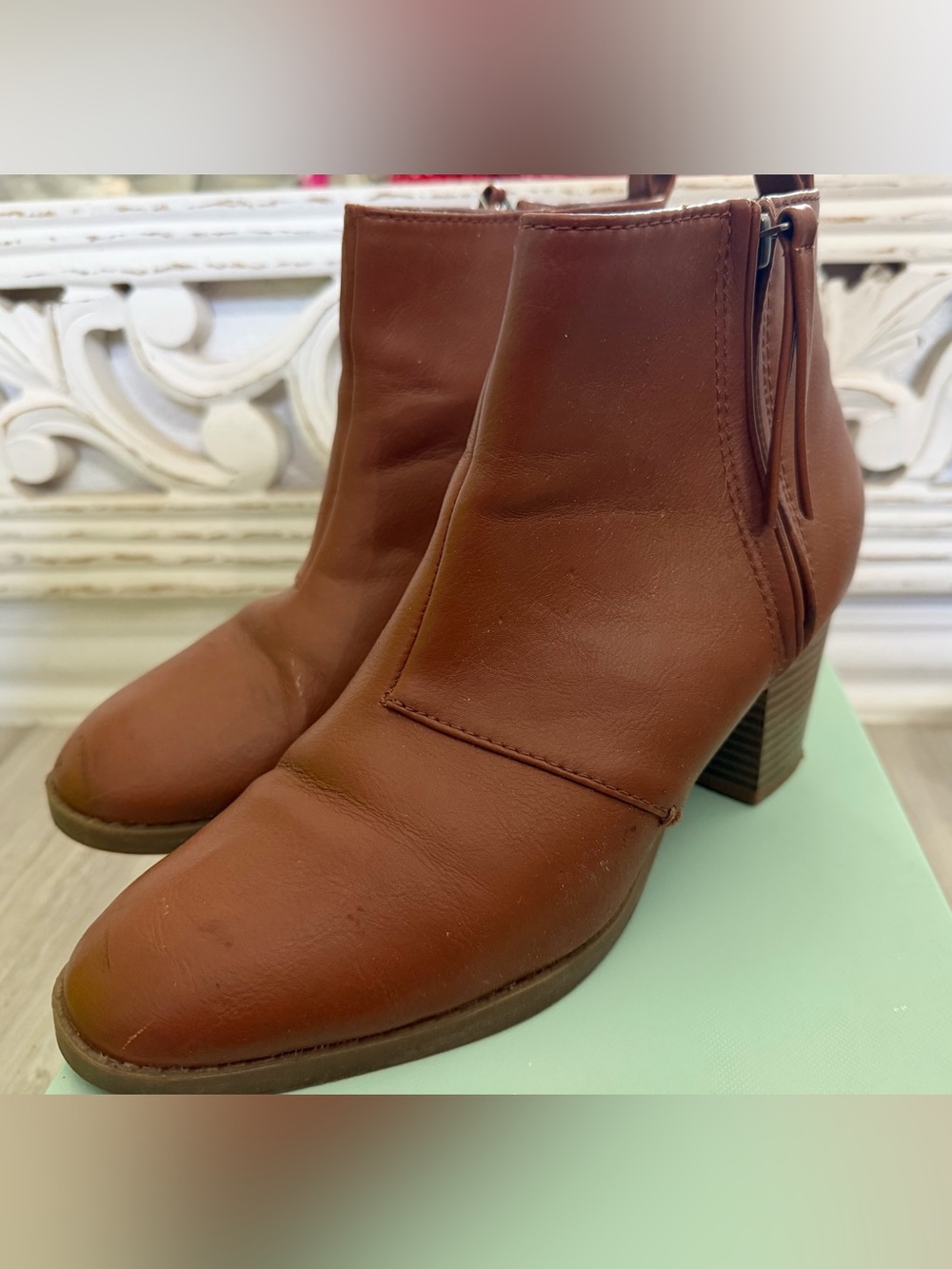 Old Navy Brown Leather Ankle Booties with Block Heel